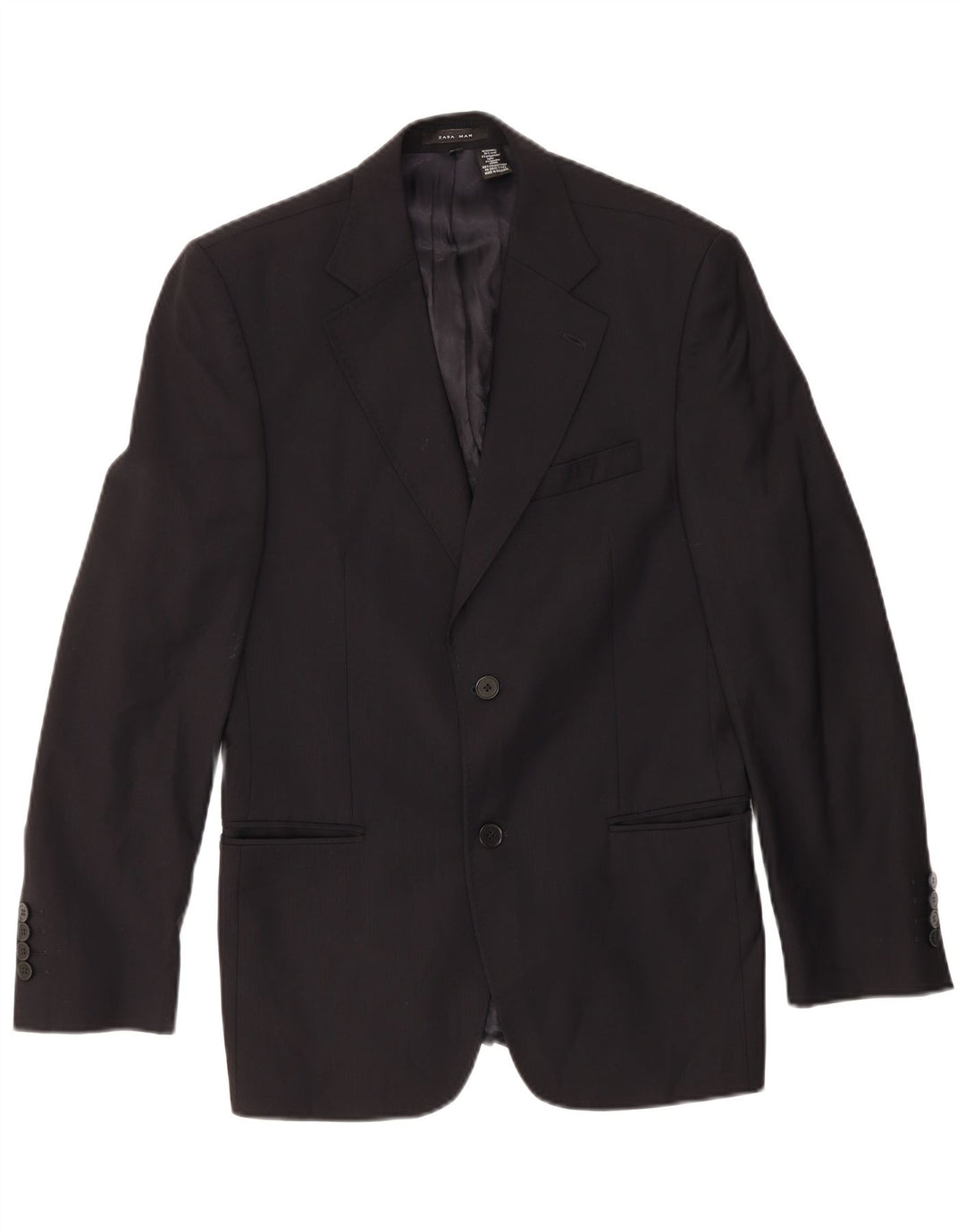Zara Veste Blazer 2 Boutons Homme EU 46 Petite Laine Bleu Marine