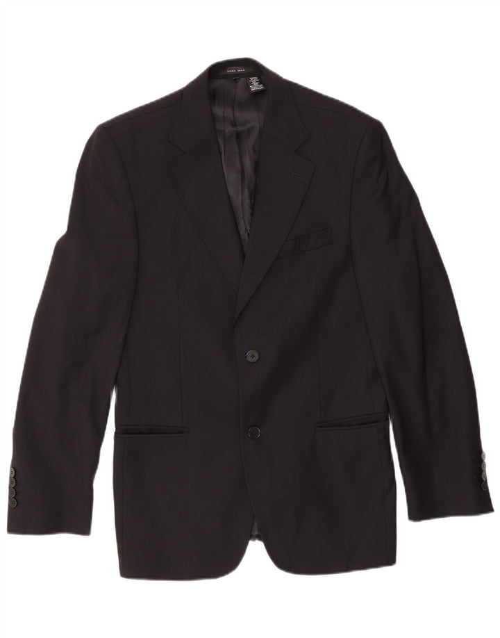 Zara Veste Blazer 2 Boutons Homme EU 46 Petite Laine Bleu Marine