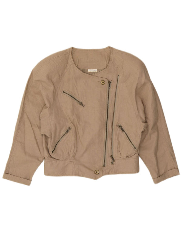 Veste Bomber Femme Vintage IT 44 Motard En Lin Beige Moyen