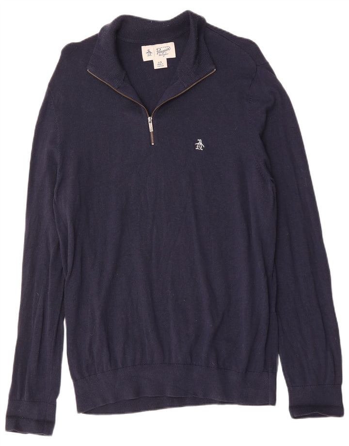 Penguin Pull à col zippé pour homme en coton bleu marine Taille L
