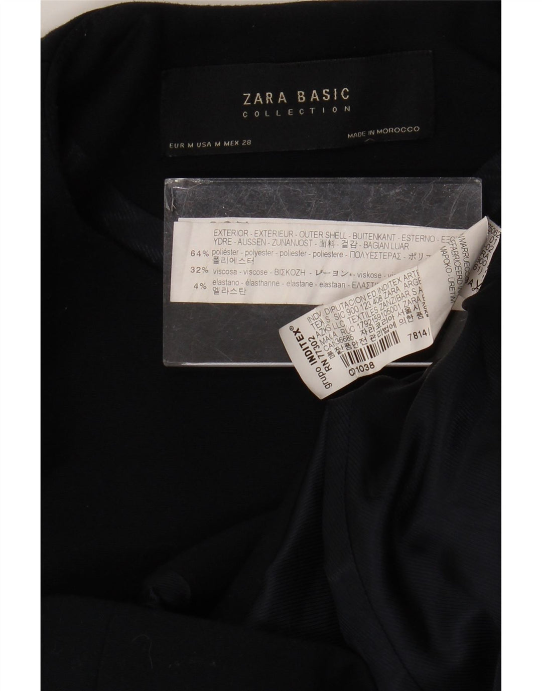 Zara Femme Veste Blazer Zippée UK 12 Moyen Bleu Marine Polyester