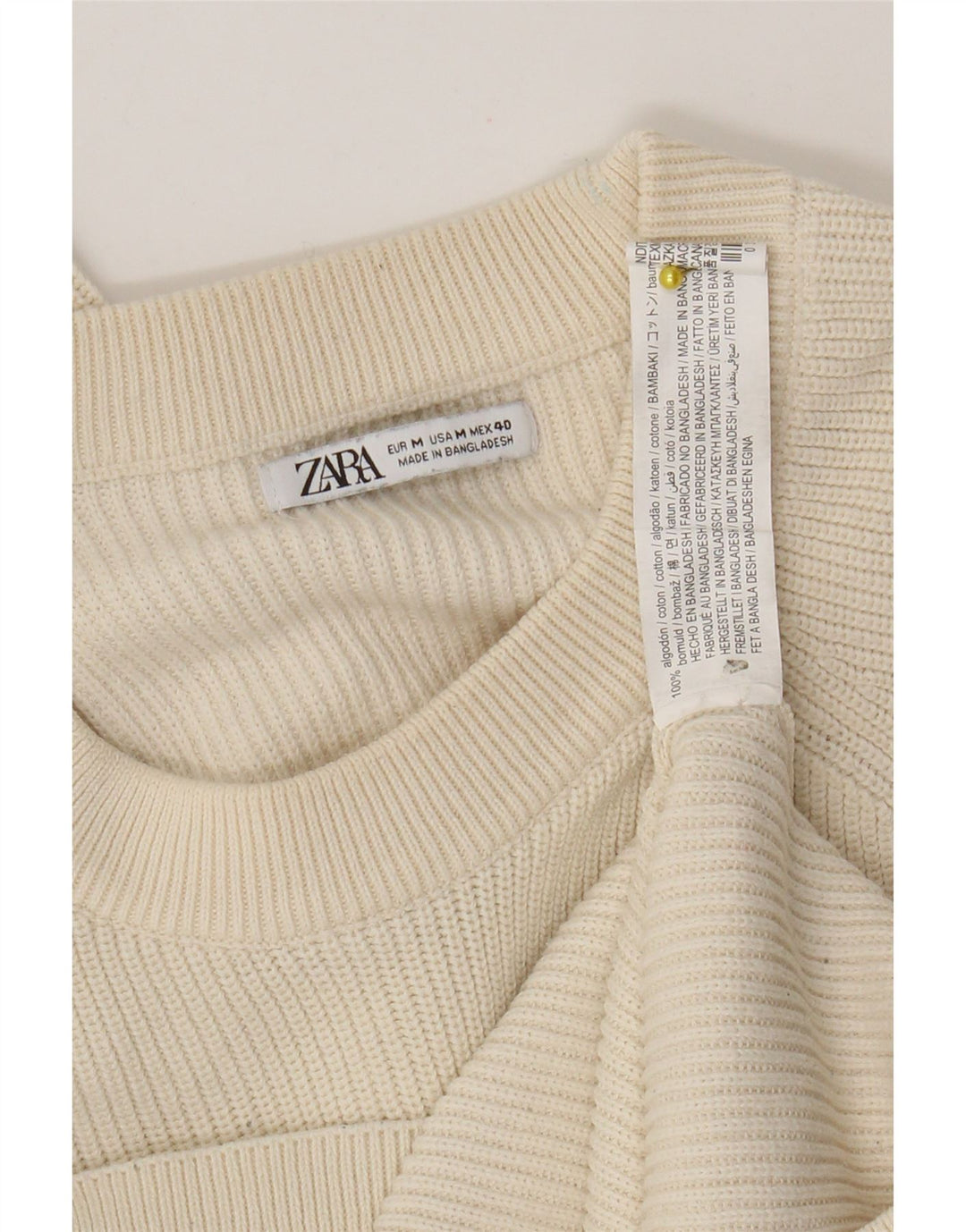 Zara Pull à col rond en coton beige moyen pour homme
