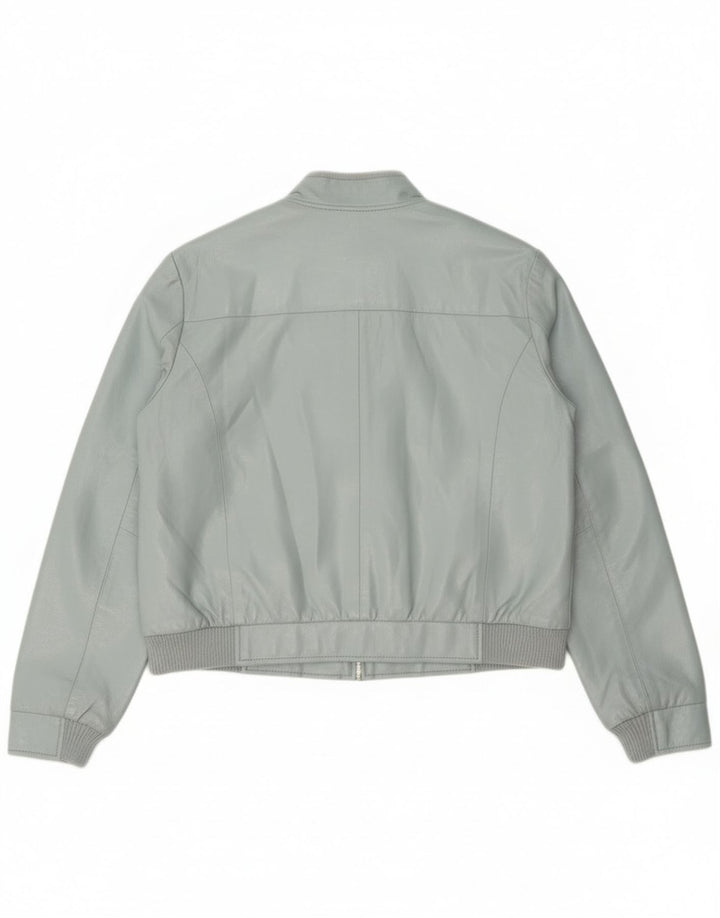 vintage Femmes Crop Faux Cuir Bomber Jacket IT 44 Bleu Moyen
