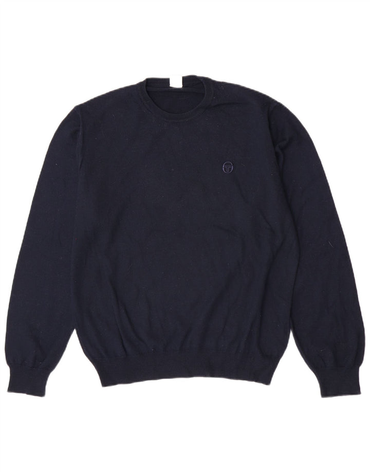 Sergio Tacchini Pull à col rond pour homme en laine vierge bleu marine moyen