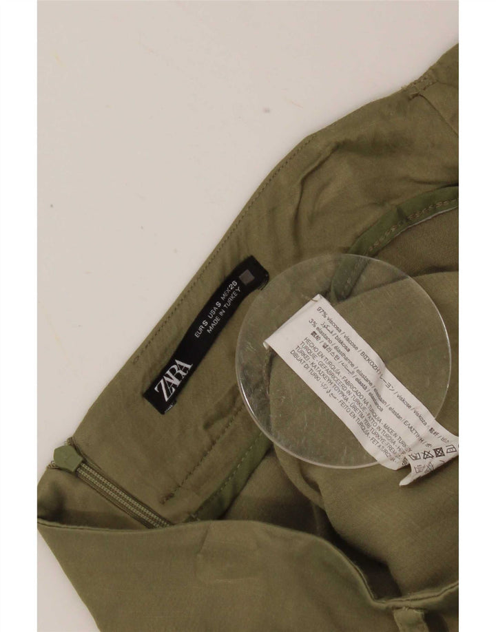 Zara Femme Mini Jupe Portefeuille Petite W26 Kaki Viscose