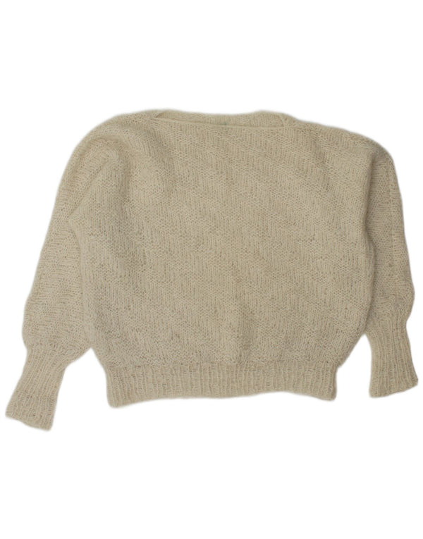 vintage Femmes Oversize Boat Neck Jumper Pull UK 20 2XL Beige