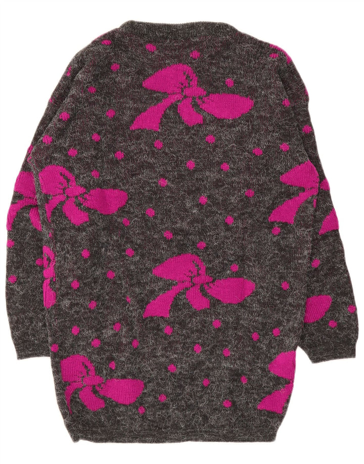 vintage Femmes Longline Boat Neck Jumper Pull Taille Unique Gris Taché
