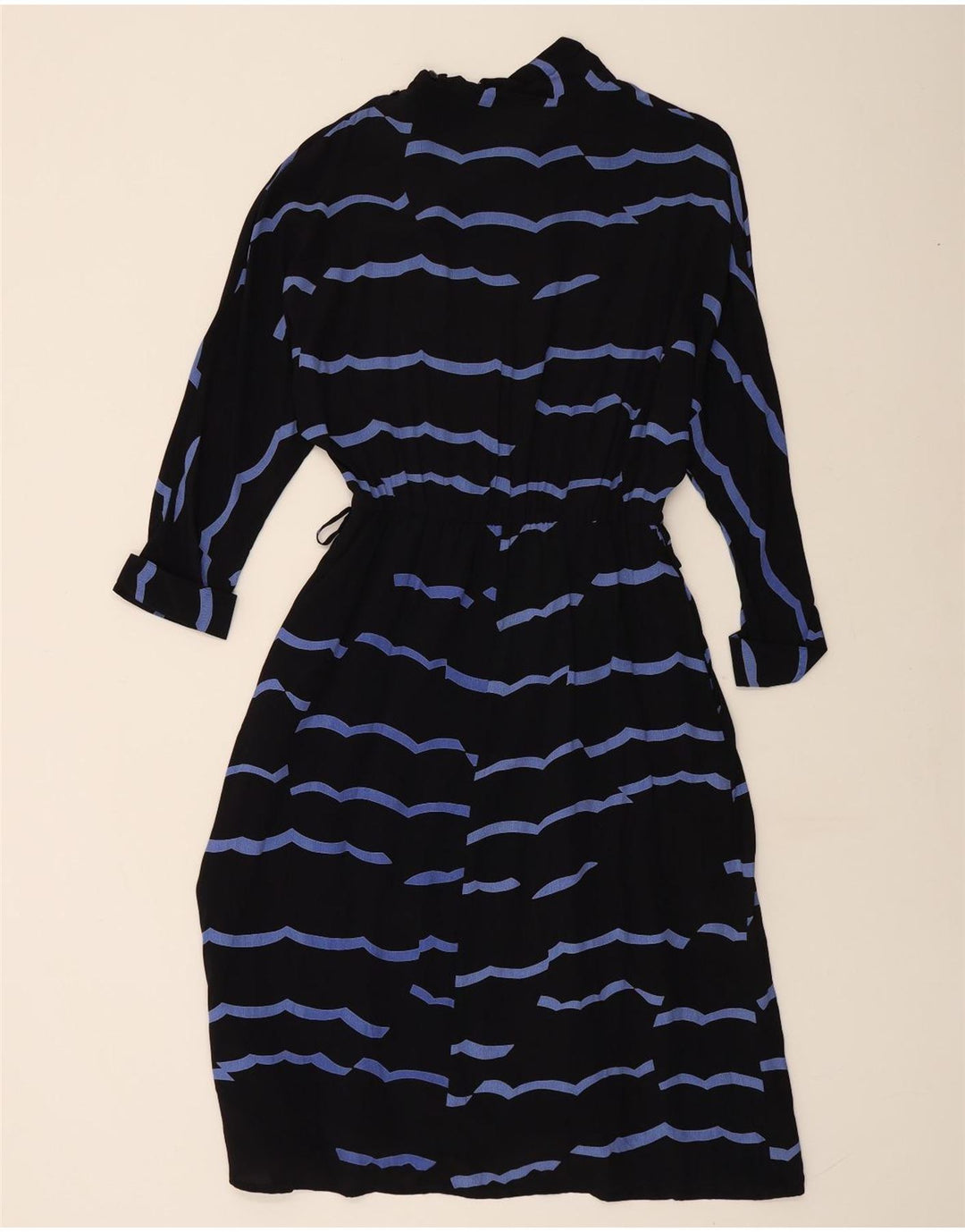 VINTAGE Robe longue à manches 3/4 pour femme IT 42 Viscose rayée noire moyenne