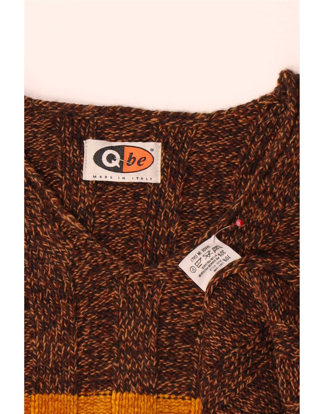 vintage Mens V-Col Jumper Pull Grande Laine Colorblock Marron