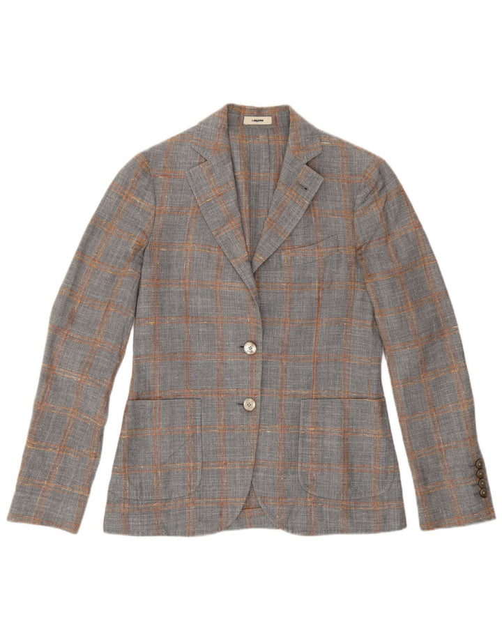 Lardini Veste Blazer 2 Boutons Femme IT 38 XS Gris Laine à Carreaux