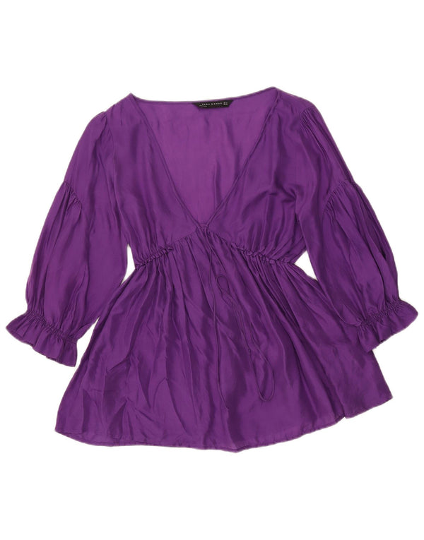 Zara Chemisier transparent à manches 3/4 pour femme UK 12, soie violette moyenne
