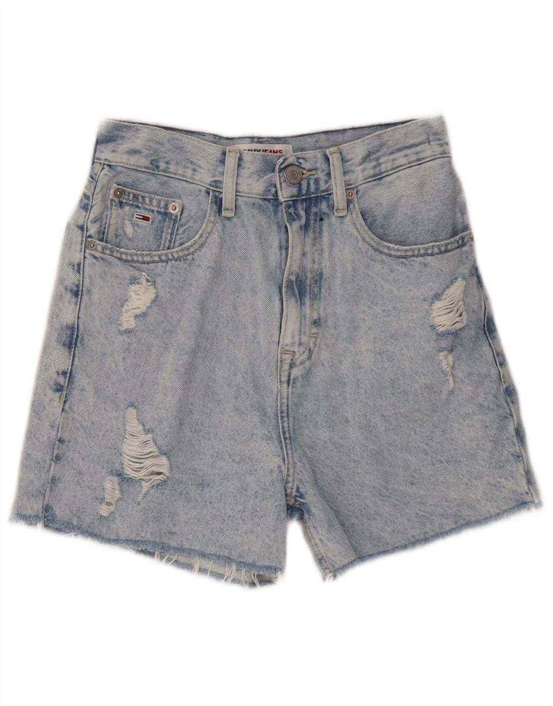TOMMY HILFIGER Short en jean taille haute pour femme Mom Distressed W24 XS Bleu