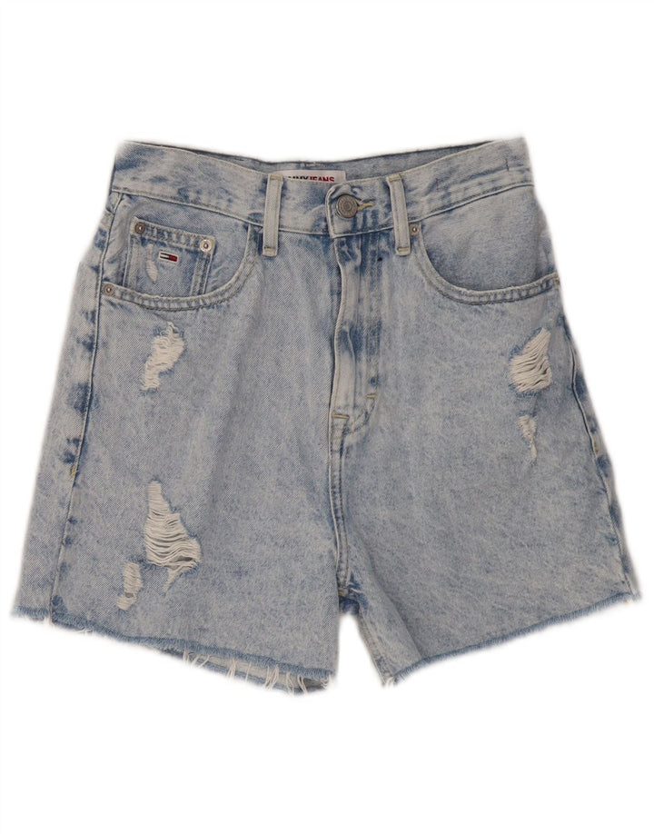 TOMMY HILFIGER Short en jean taille haute pour femme Mom Distressed W24 XS Bleu