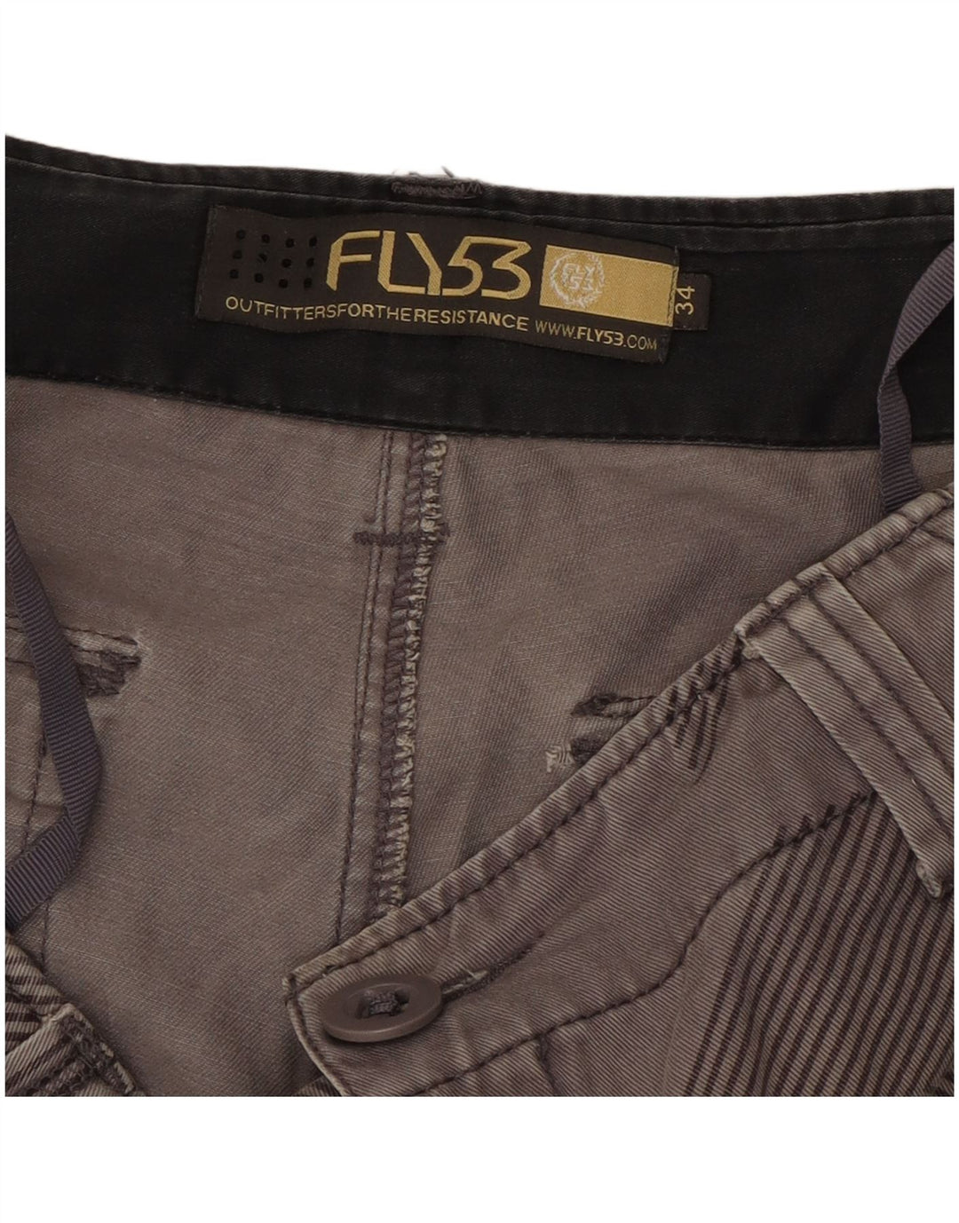 Fly53 Short Cargo Homme W34 Grand Gris Géométrique Coton