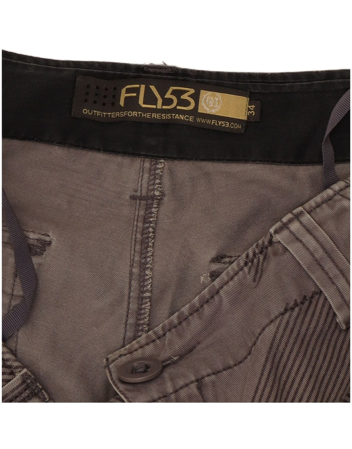 Fly53 Short Cargo Homme W34 Grand Gris Géométrique Coton