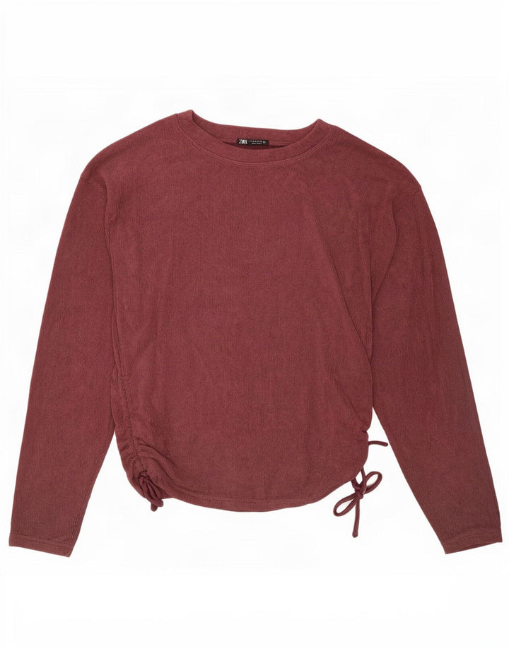 Zara Haut en velours à manches longues pour femme UK 14 Polyester bordeaux moyen