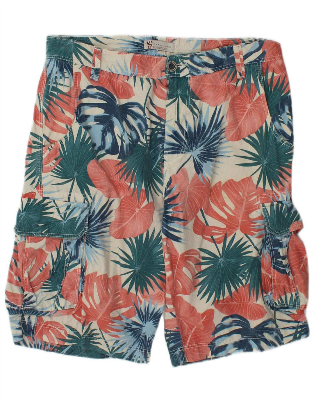 Zara Short Cargo Homme EU 40 Medium W31 Coton Floral Multicolore