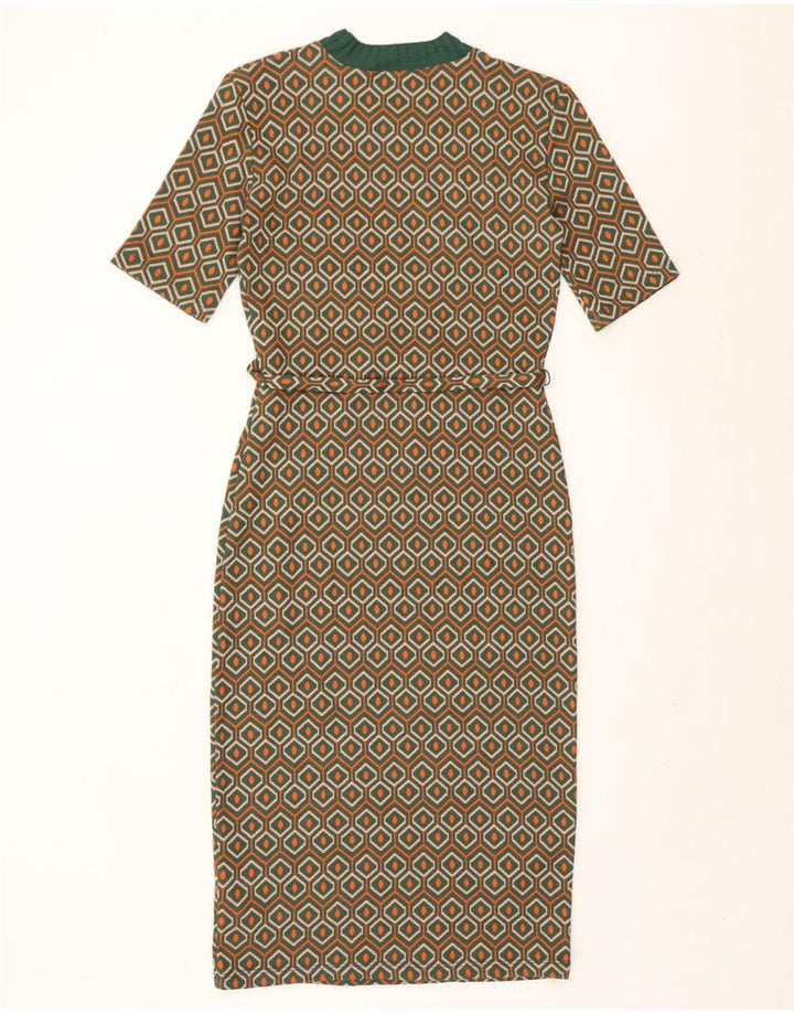 Zara Robe fourreau pour femme UK 10 Petit polyester géométrique vert