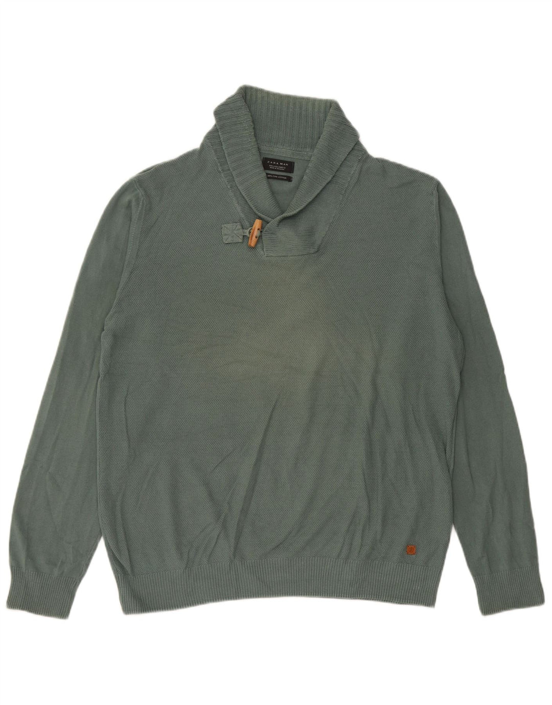 Zara Homme Col Châle Pull Pull Large Vert Coton