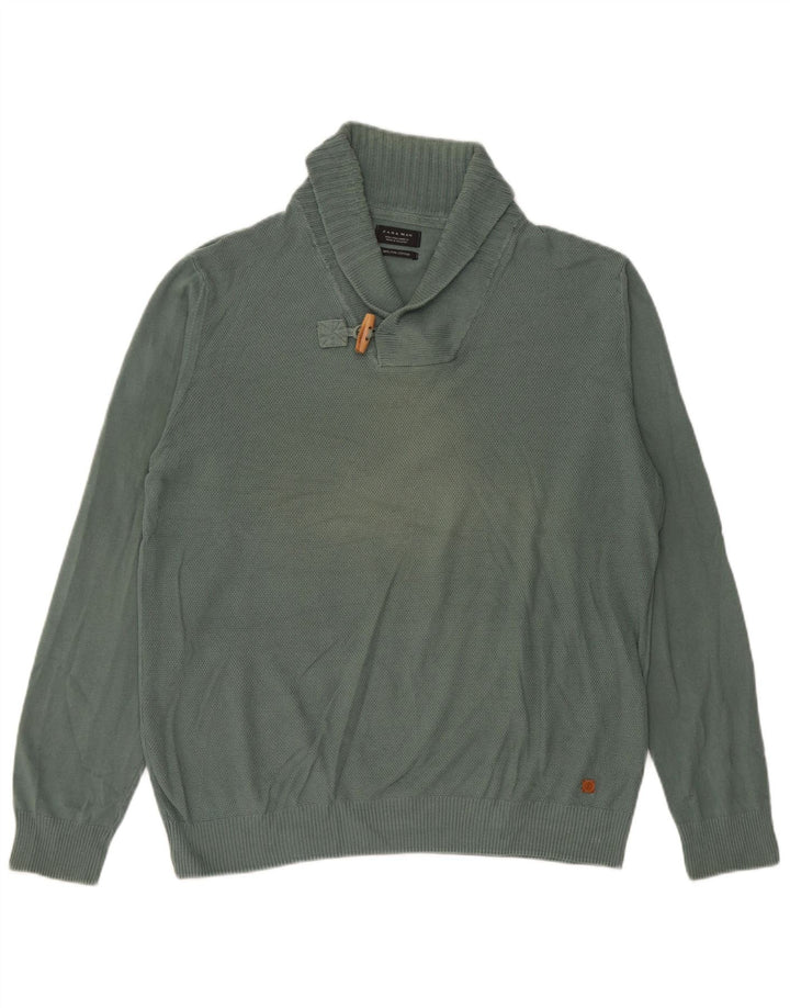 Zara Homme Col Châle Pull Pull Large Vert Coton