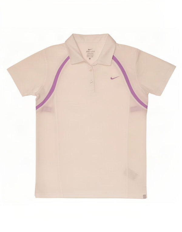 Polo Nike Dri Fit Femme UK 12/14 Polyester Blanc Moyen