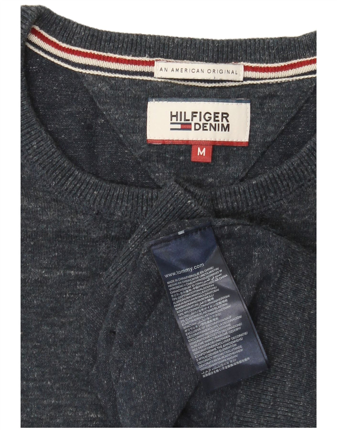 Tommy Hilfiger Pull ras du cou pour homme Bleu marine moyen moucheté