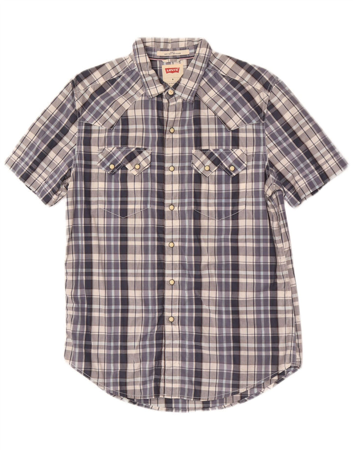 Levi's Chemise Slim Fit à Manches Courtes Homme Bleu Moyen Carreaux Coton