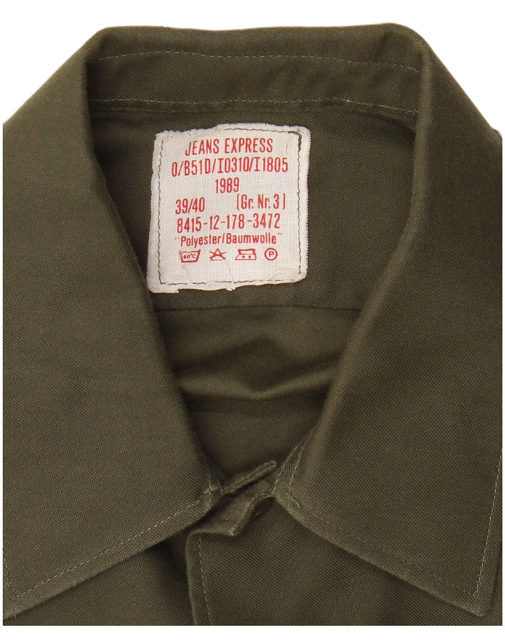 vintage Mens Overshirt Chemise militaire Taille 39/40 Armée Kaki Moyenne