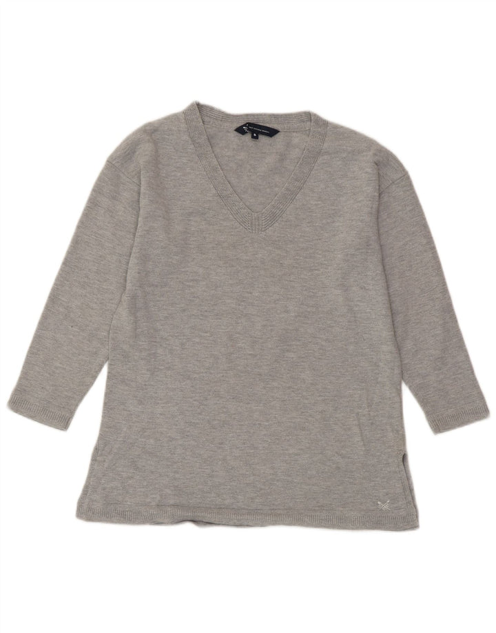 CREW CLOTHING Pull col en V pour femme UK 8 Petit Gris Moucheté