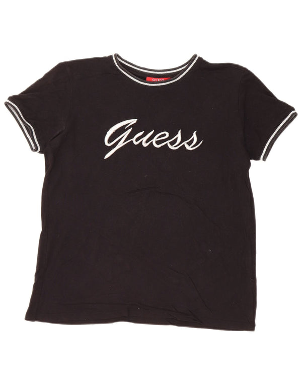 GUESS T-shirt graphique surdimensionné pour femme UK 6 XS Noir