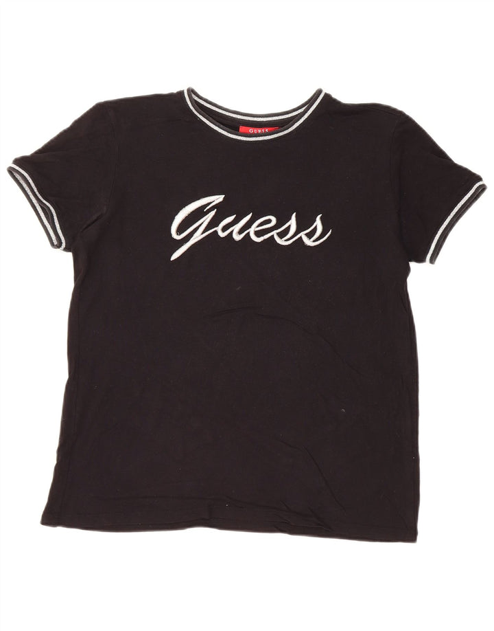GUESS T-shirt graphique surdimensionné pour femme UK 6 XS Noir