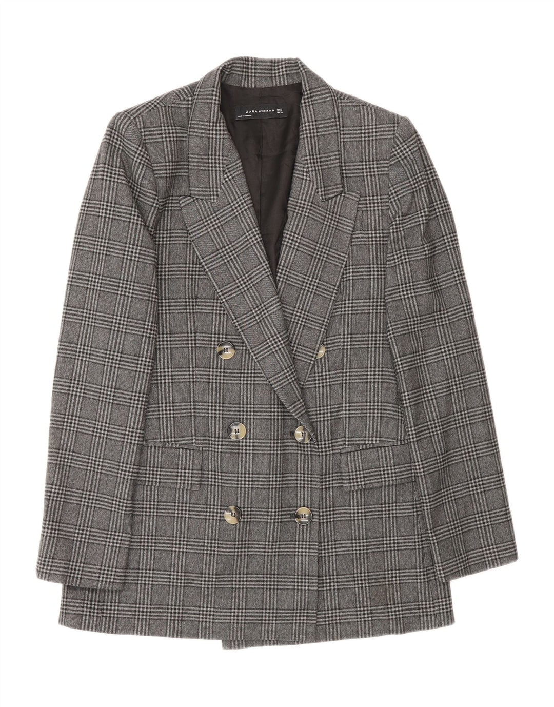 Zara Veste blazer croisée pour femme UK 10 Petit gris à carreaux en polyester
