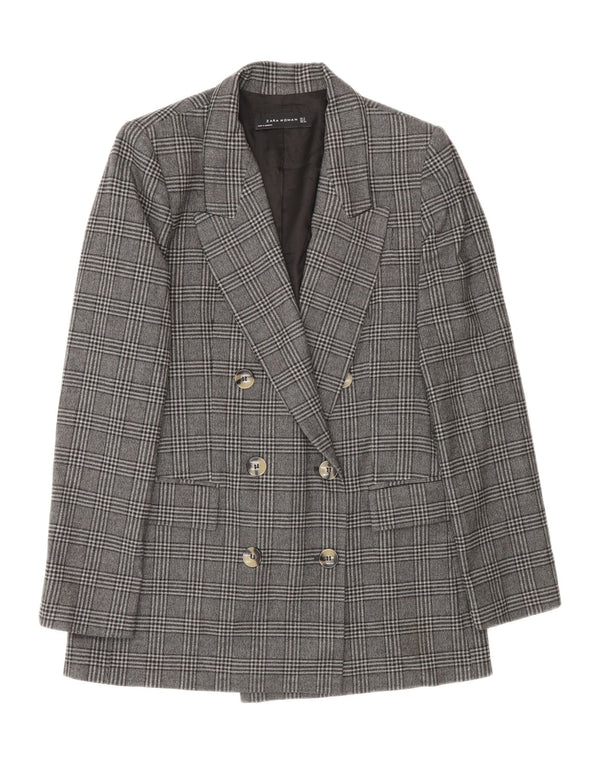 Zara Veste blazer croisée pour femme UK 10 Petit gris à carreaux en polyester