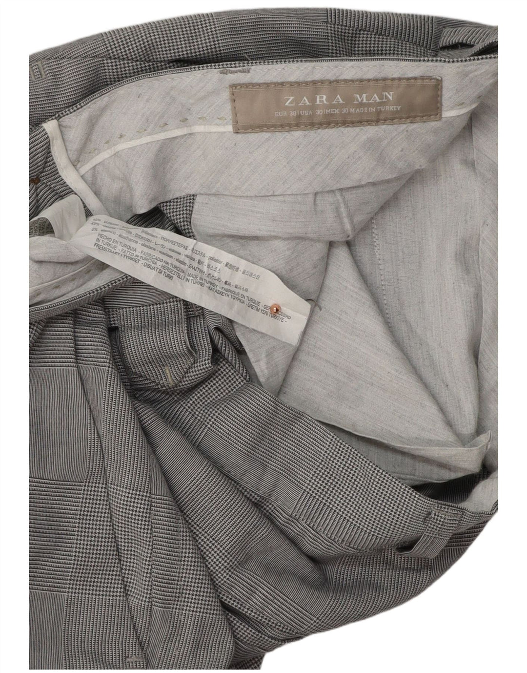 ZARA Pantalon Chino Slim Homme EU 38 Small W30 L31 Gris Pied-de-Poule