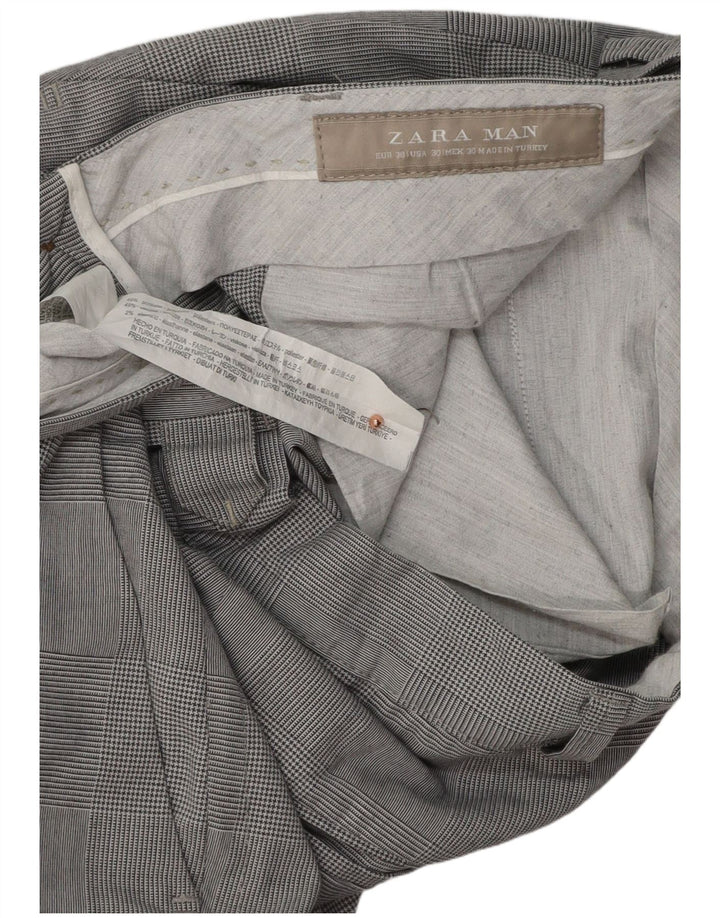 ZARA Pantalon Chino Slim Homme EU 38 Small W30 L31 Gris Pied-de-Poule