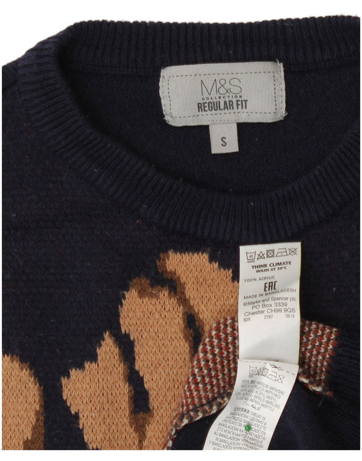 Marks & Spencer Pull graphique à col rond pour femme UK 10 Small Navy Bl