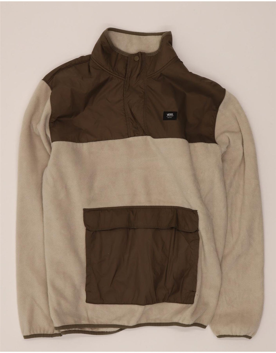 Vans Pull polaire à col boutonné pour homme, grand, blanc, color block, polyester