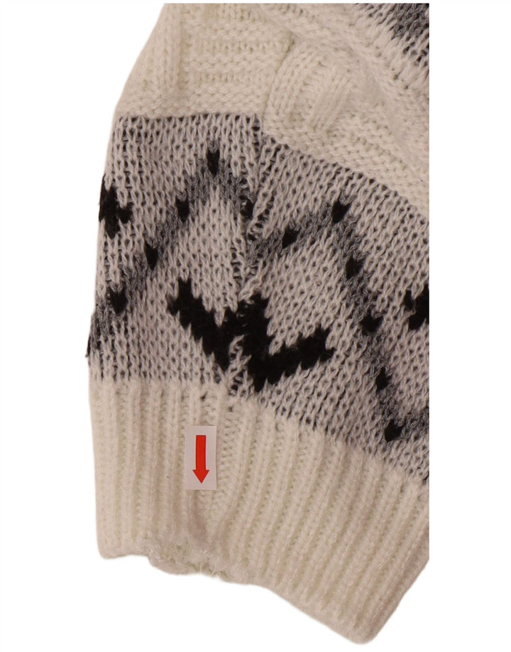 VINTAGE Pull à col rond pour homme Large Blanc Fair Isle