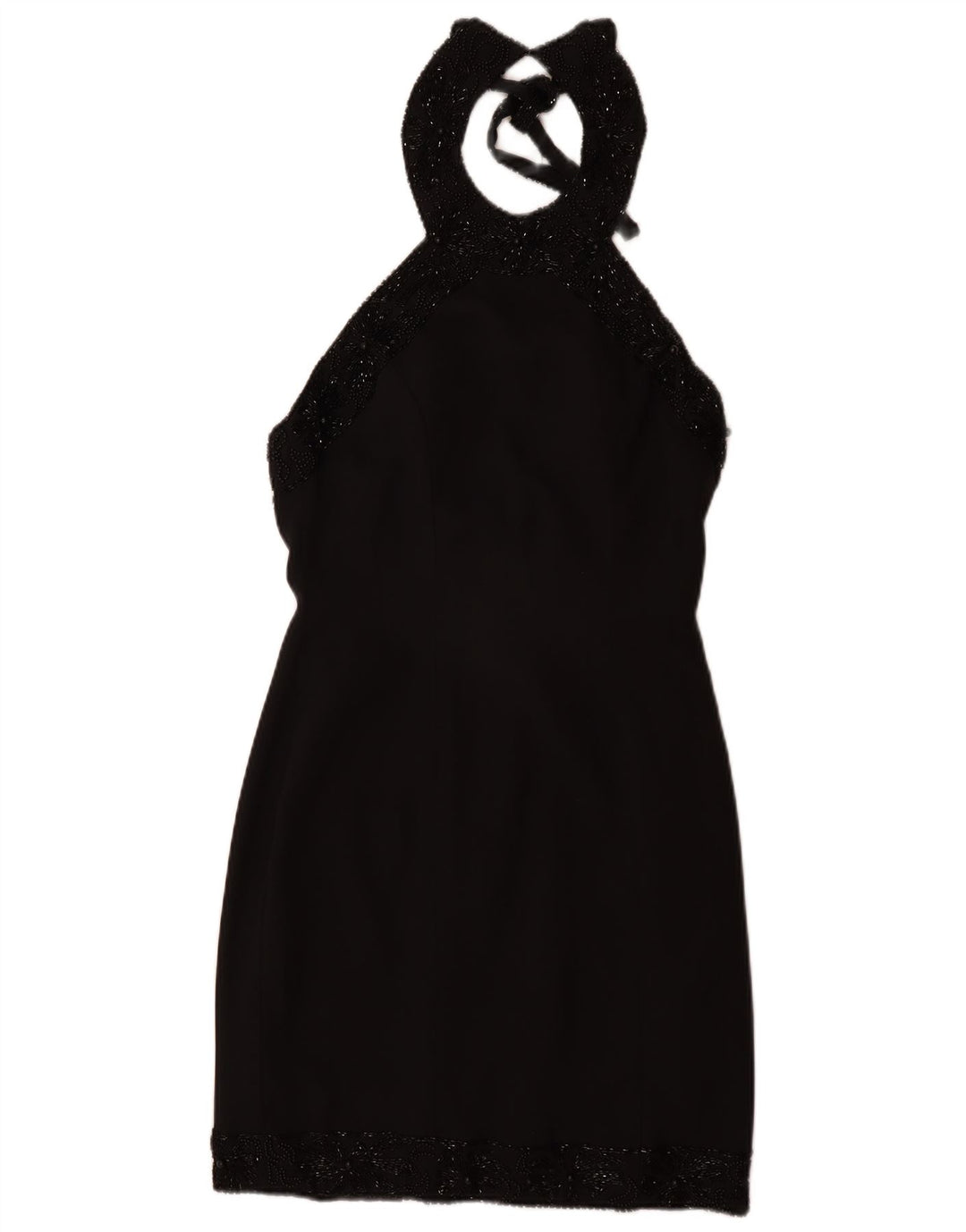VINTAGE Robe Halter Femme UK 12 Moyen Noir