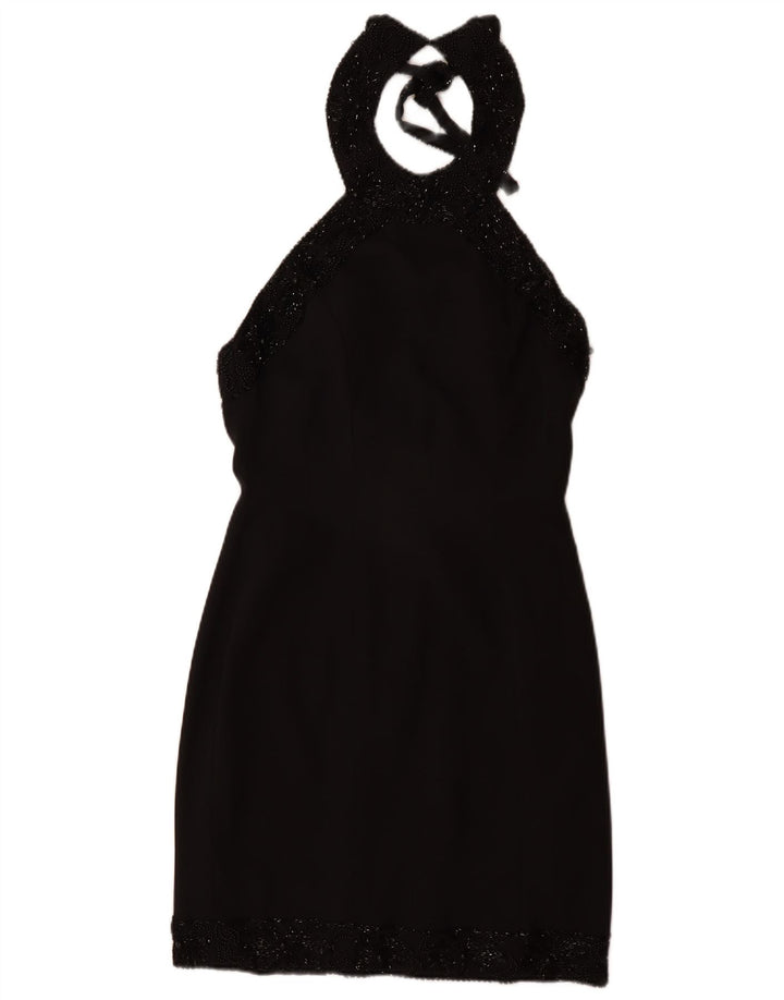 VINTAGE Robe Halter Femme UK 12 Moyen Noir