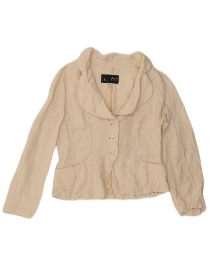 ARMANI JEANS Veste blazer courte à 3 boutons pour femme US 6 Medium Off White
