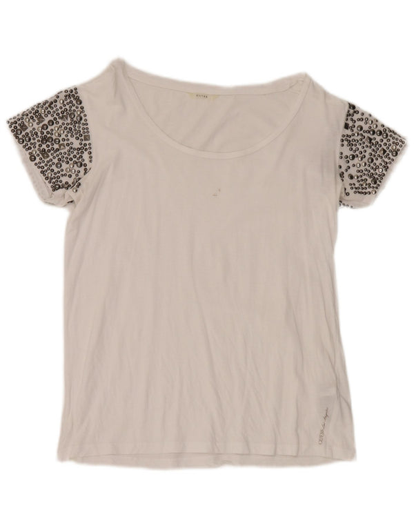 Guess T-Shirt Femme Top UK 8 Small Blanc Coton