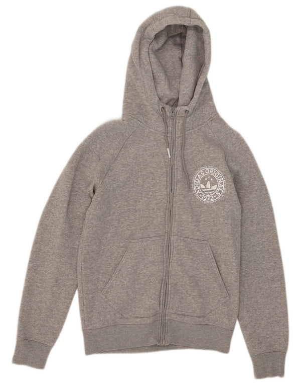 Adidas Pull à capuche zippé à trois rayures pour femme UK 14 Gris moyen moucheté