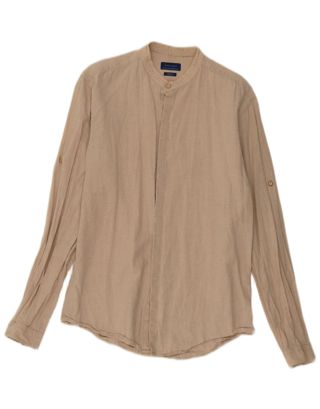 Zara Chemise Slim Fit Lin Beige Moyen Homme
