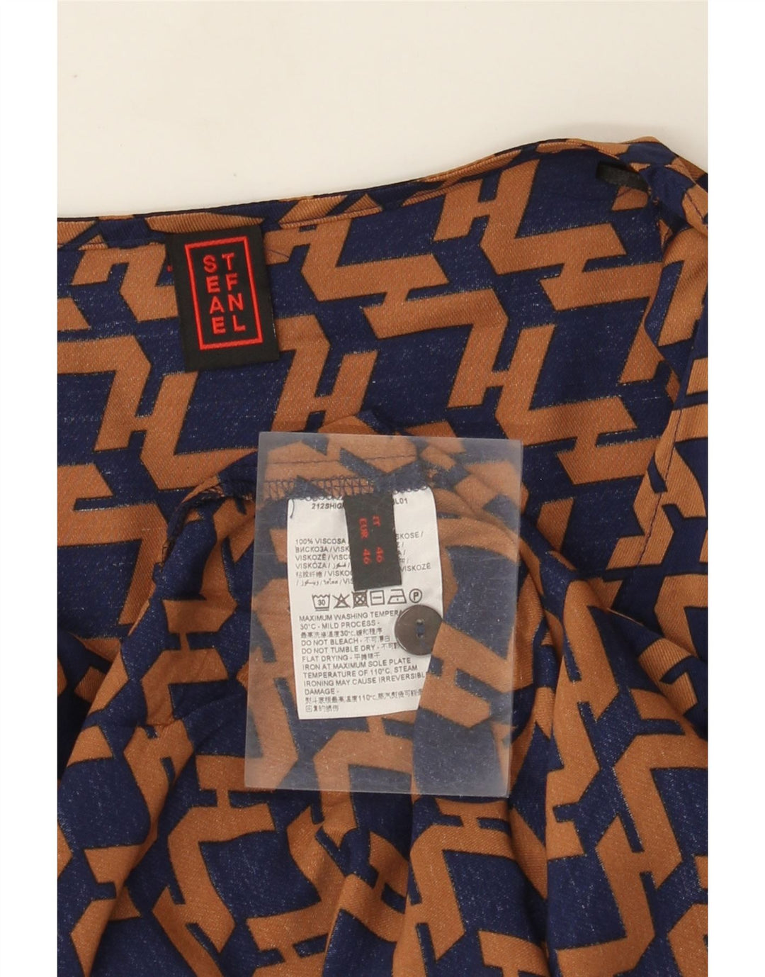 Stefanel Chemisier à manches longues pour femme IT 46 Large Bleu marine géométrique