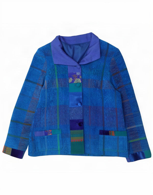 vintage Femme 4 Bouton Blazer Veste UK 14 Bleu Moyen Rayé