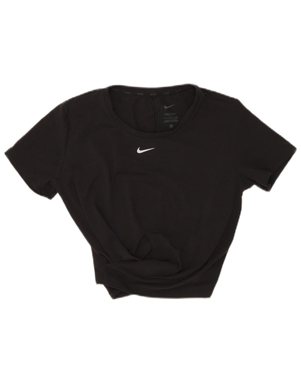 Nike Womens Dri Fit Crop T-Shirt Top UK 10 Petit Noir Polyester