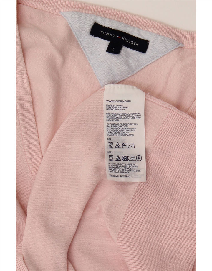TOMMY HILFIGER Pull col en V pour femme UK 14 Grand coton rose
