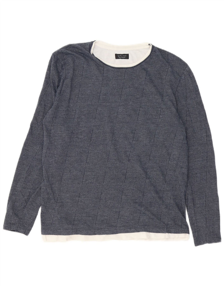 Zara Homme Top Manches Longues Grand Bleu Marine Pied-de-Poule