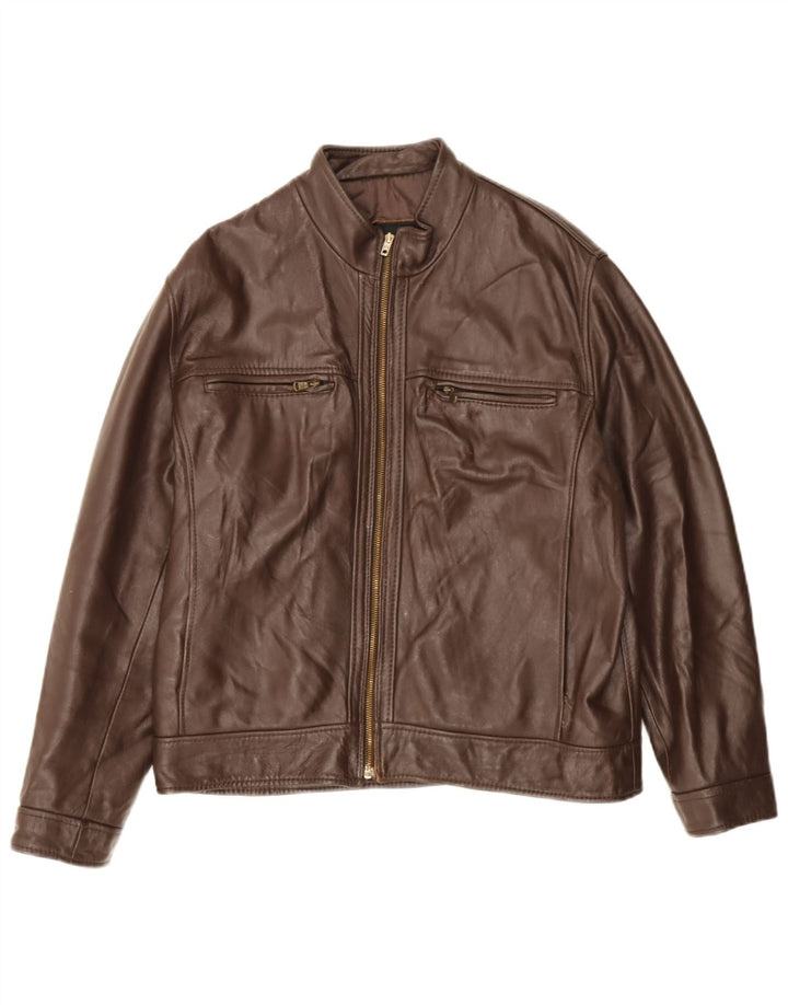Emanuele Curci Veste en cuir bomber pour homme UK 40 Large Marron